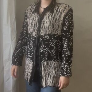 Vintage 80s black and white graphic print blouse size medium